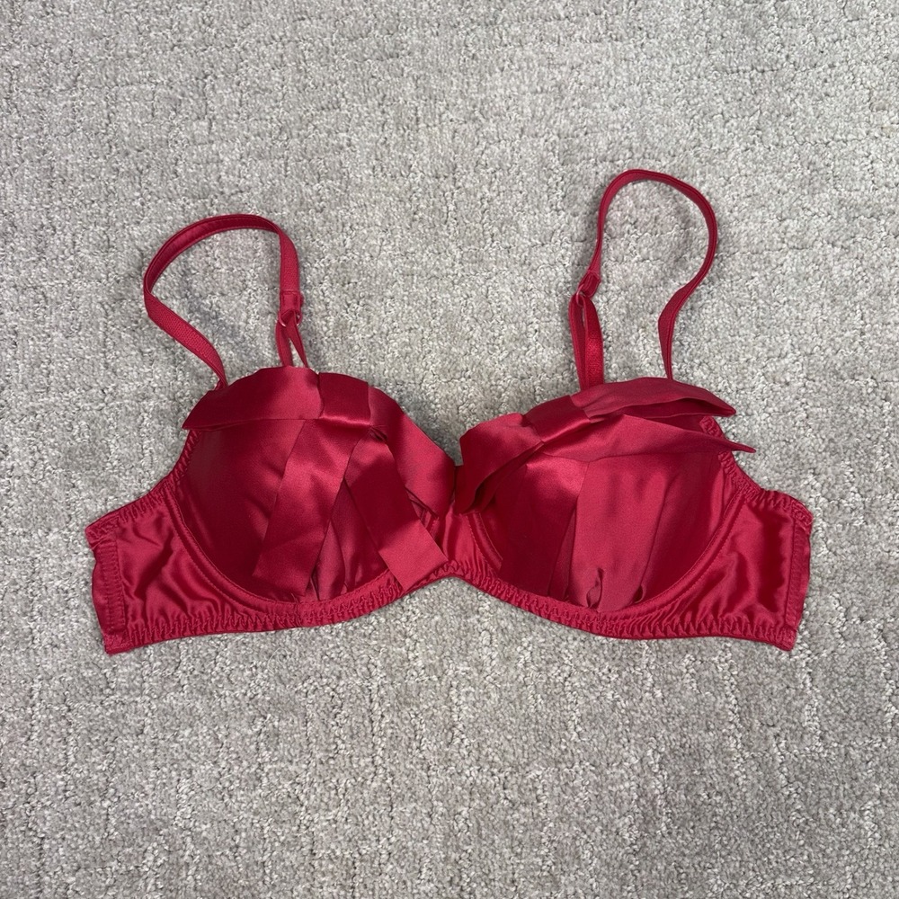 VTG Victoria's Secret Sexy Little Things Red Satin Bow Balconette Bra 36 B Y2K